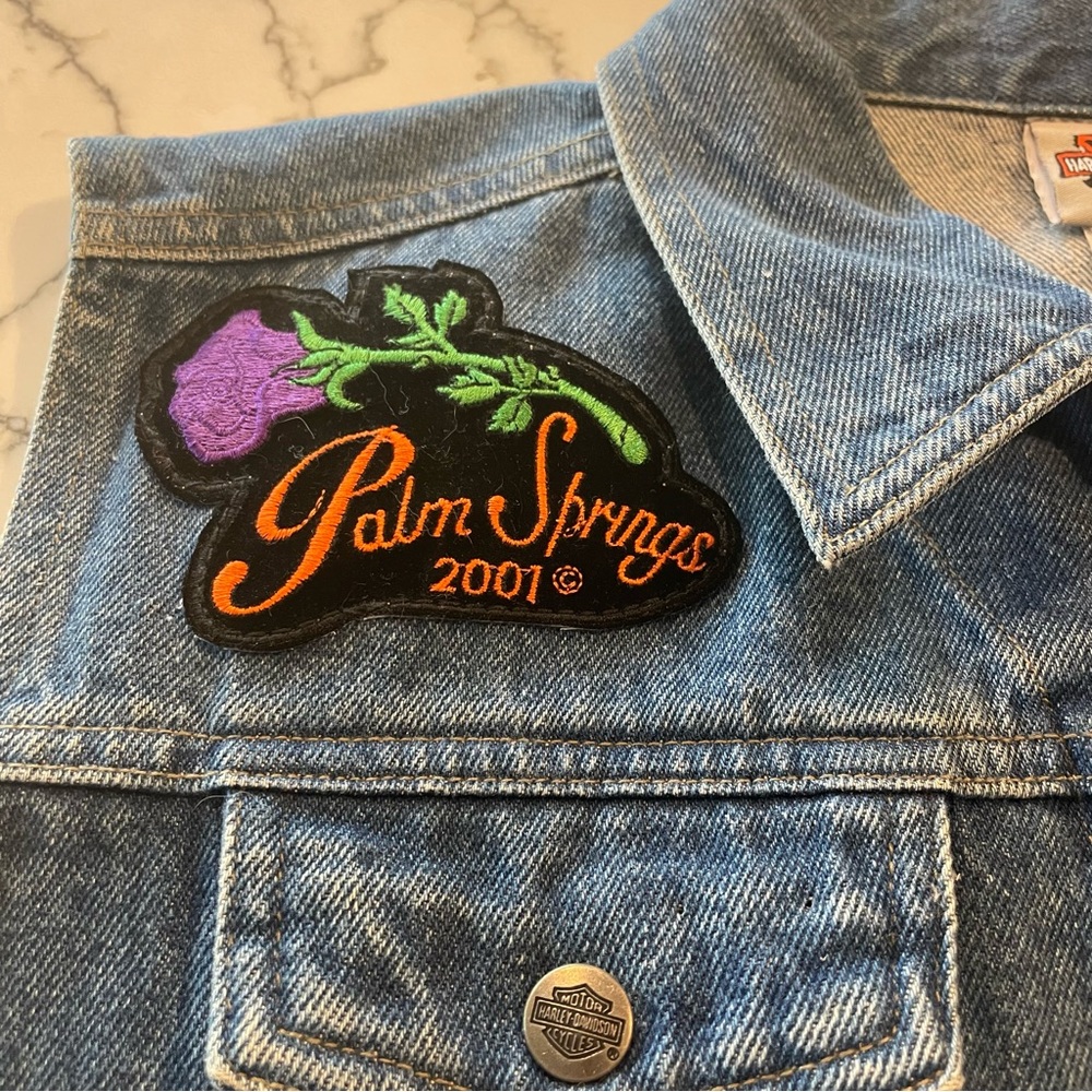 Harley Davidson Motorcycle Denim Vest with Patches - Picture 6 of 17